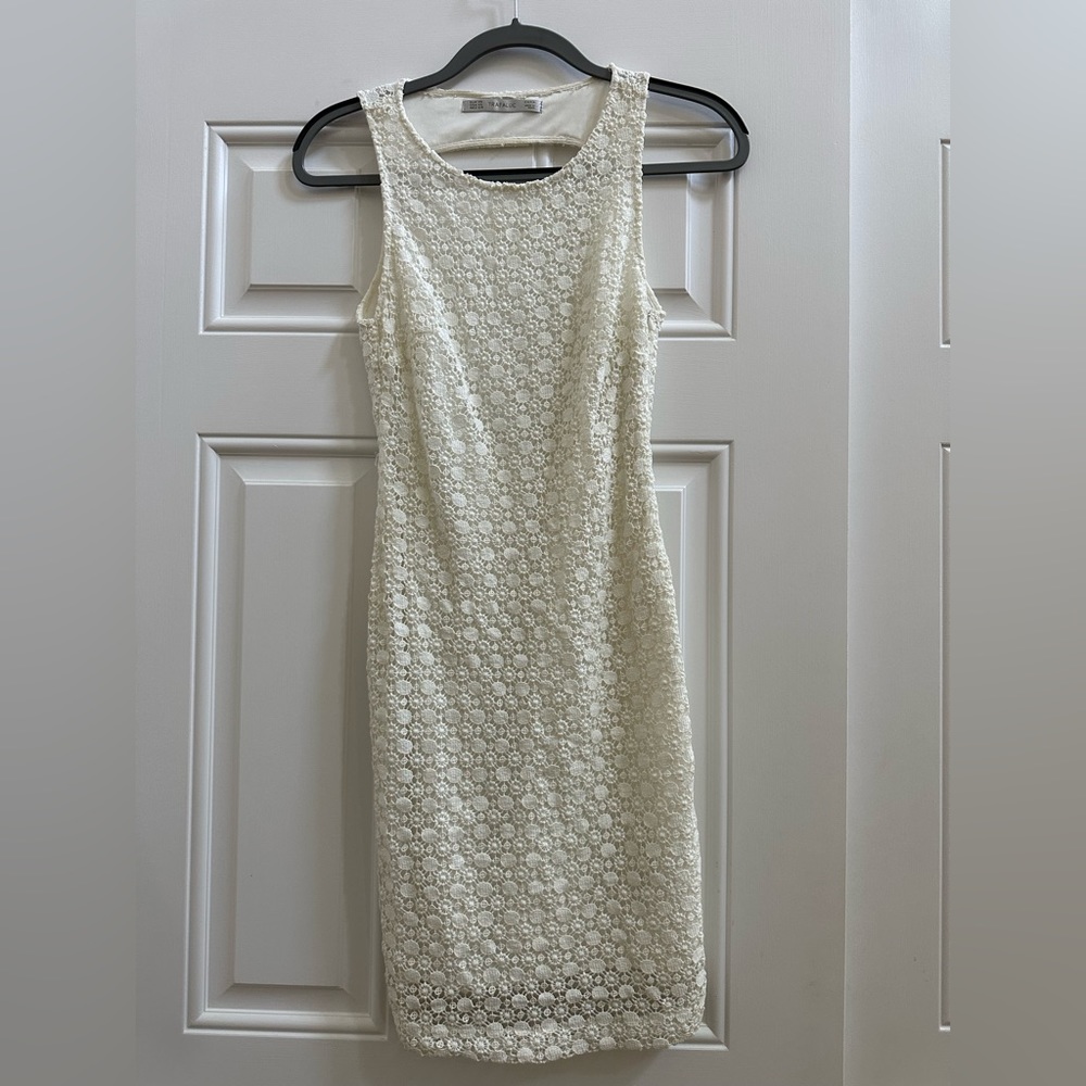 Zara White Lace Open Back Dress Size XS